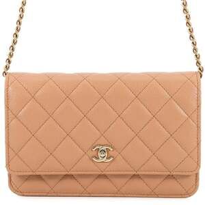 CHANEL Brown Caviar Leather Logo Wallet